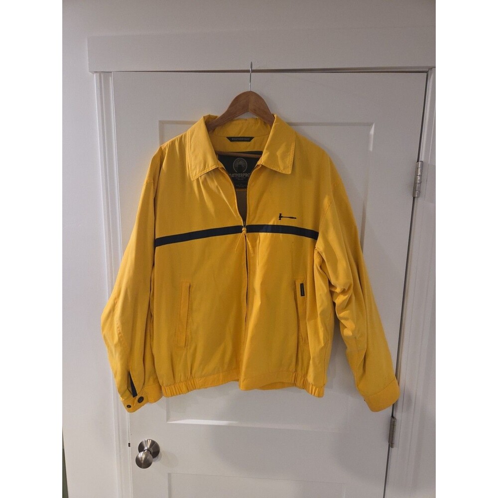 #20 vintage Men's XL Weatherproof Garment Company Yellow coat w/ gavel logo